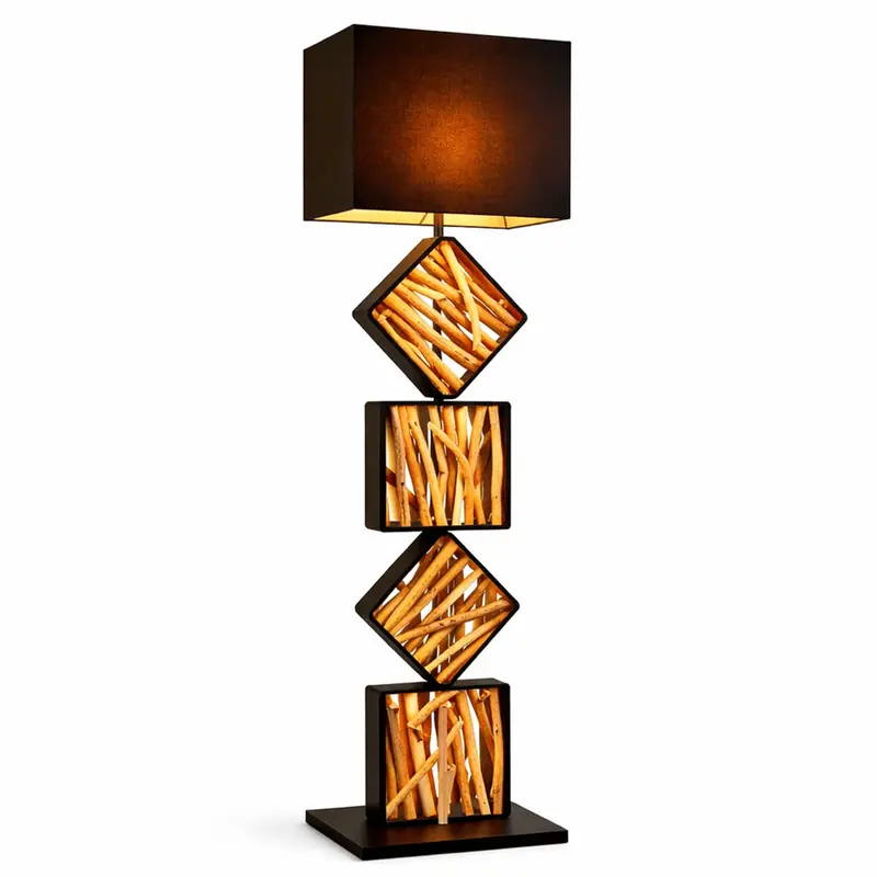 Design Stehlampe SAWA 155cm Treibholzlampe Schwarz-Gold