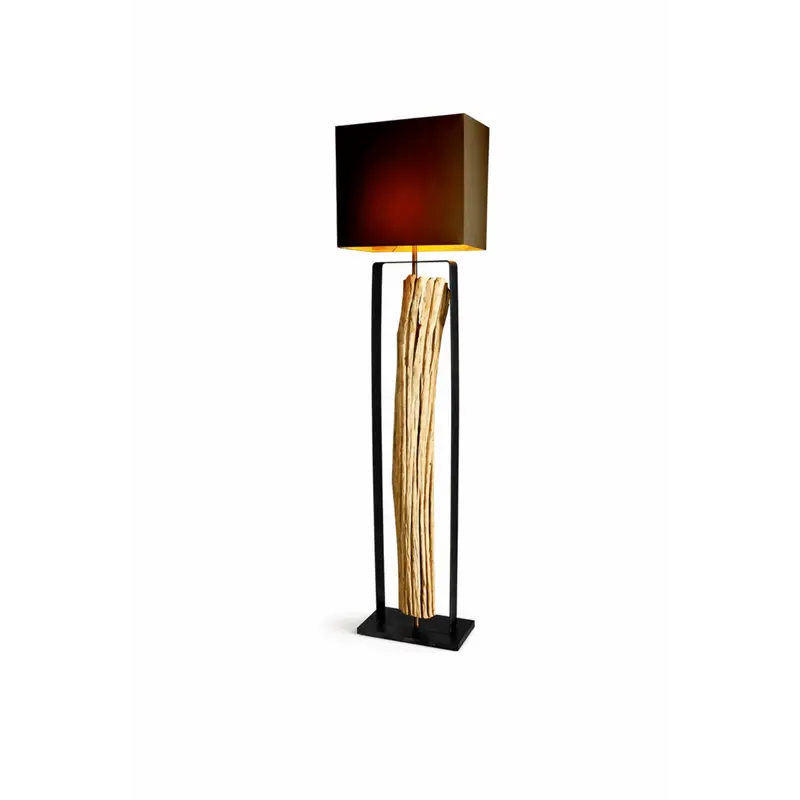 Design Stehlampe WANA 165cm Holzstamm inkl. Lampenschirm Schwarz