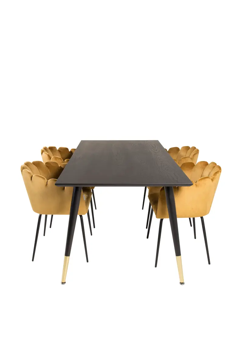 Dipp Essgruppe 5 teilig mit Esstisch 180 x 90 cm und 4 Limhamn Stühlen in Gold