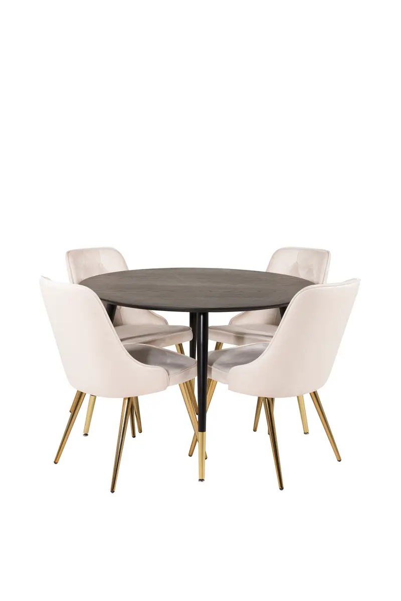Dipp Essgruppe mit schwarzem Esstisch 115 x 79,5 cm und 4 beigen Velvet Stühlen