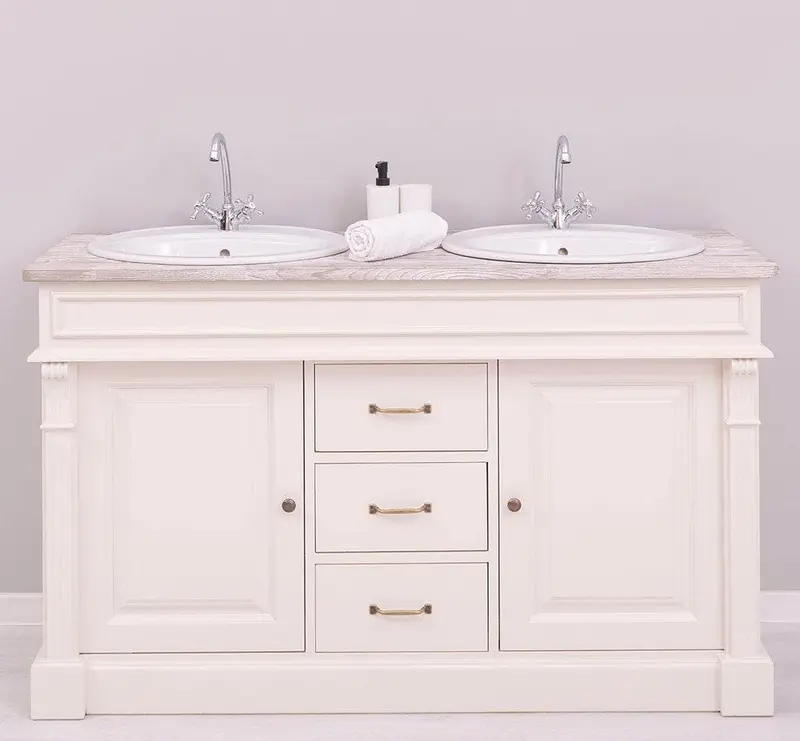 Doppelwaschtisch mit Unterschrank - Waschbeckenunterschrank aus Massivholz