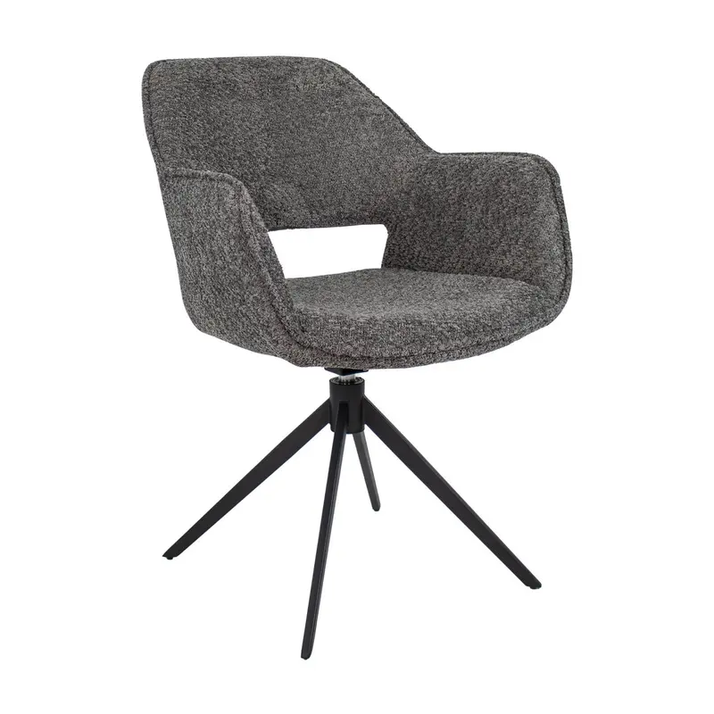 Drehstuhl – Bouclé Stoff, Metallgestell, Dunkelgraue Farbe - Owen | Kick Collection
