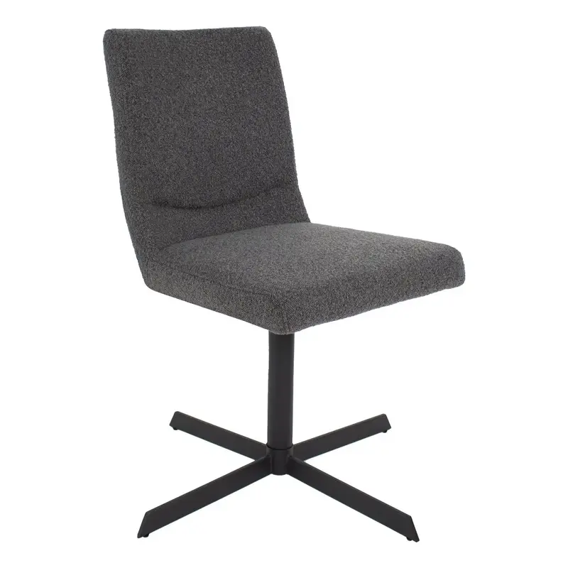 Drehstuhl – Bouclé Stoff, Metallrahmen, 360° Drehfunktion, Dunkelgrau - Sam | Kick