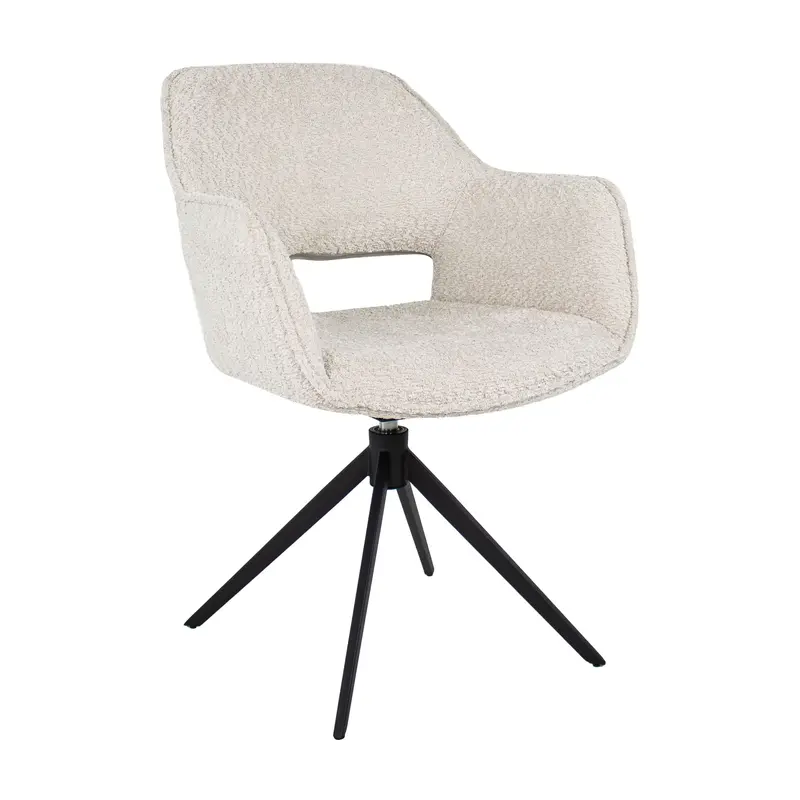 Drehstuhl – Bouclé Stoff, Schwarzes Metallgestell, Creme Farbe - Owen | Kick Collection