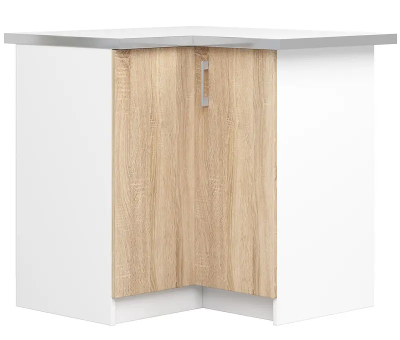 Eck-Unterschrank – LIMA – S90/90N mit Arbeitsplatte, Weiß / Sonoma Eiche Matt