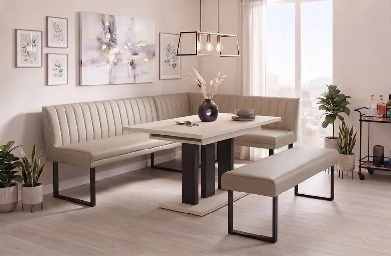 Eckbank-Sitzbankgruppe Appia - Kaschmir mit Eckbank und Sitzbank in Kunstleder Beige - Lange Seite links