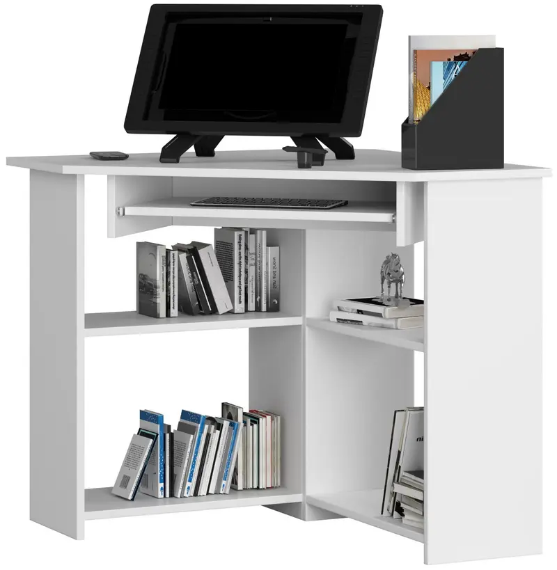 Eckschreibtisch – TED – Platzsparender Computertisch mit Regalfächern