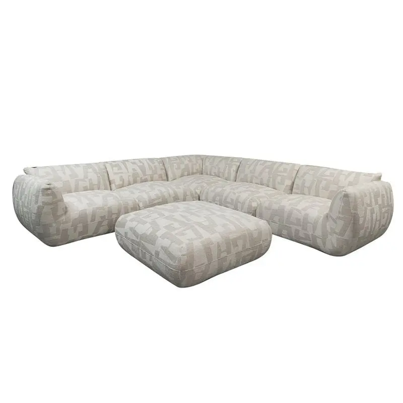 Ecksofa Amsterdam als 6-Sitzer mit Ottoman - Cremeweiß