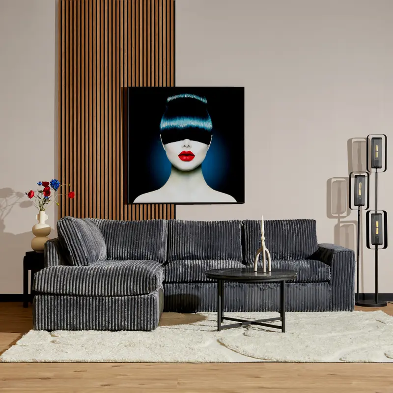 Ecksofa – Antrazit Stoff, Breite Rippenstruktur, Linke Ottomane – Teddy | Starfurn