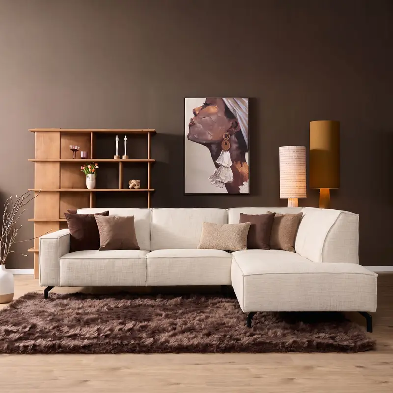 Ecksofa – Baltimore Bezug, Beige Farbe, Rechts Divan - Floris | Starfurn
