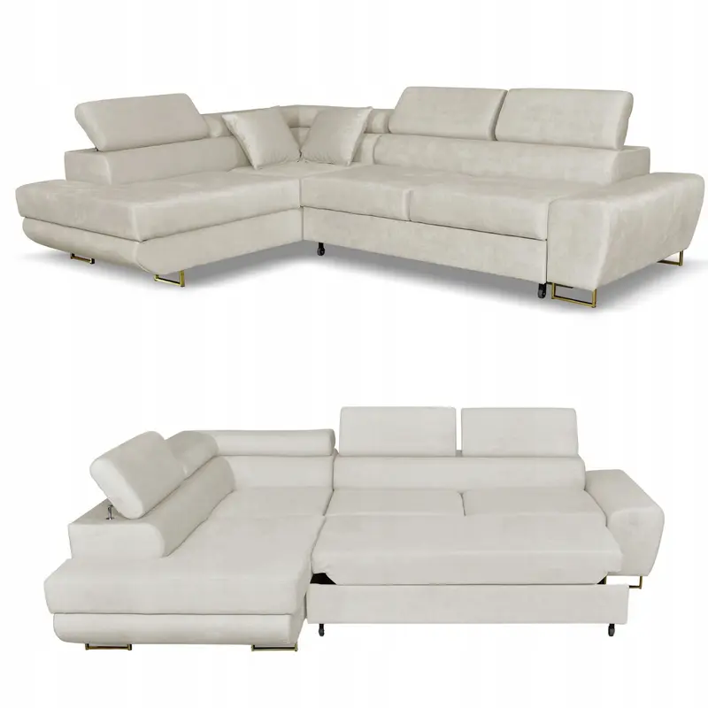 Ecksofa Bosso beige Samtoptik Schlaffunktion Ausführung L Bosso Forte 20