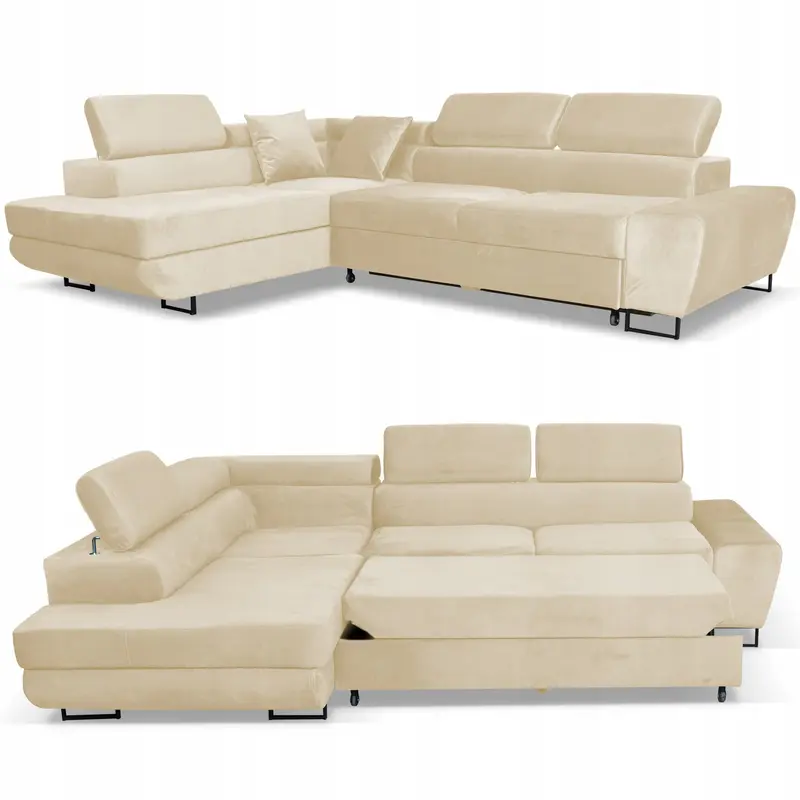 Ecksofa Bosso beige Samtoptik Schlaffunktion Ausführung L Bosso Monolith 4