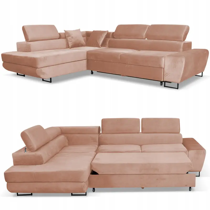 Ecksofa Bosso beige Samtoptik Schlaffunktion Ausführung L Bosso Monolith 61