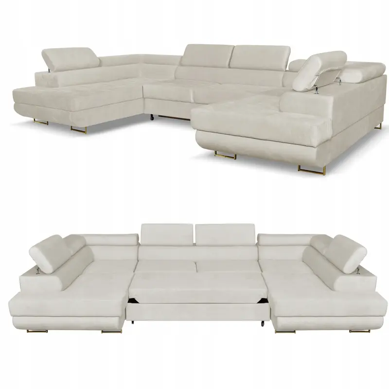 Ecksofa Bosso beige Samtoptik Schlaffunktion Ausführung .U Bosso Forta 20