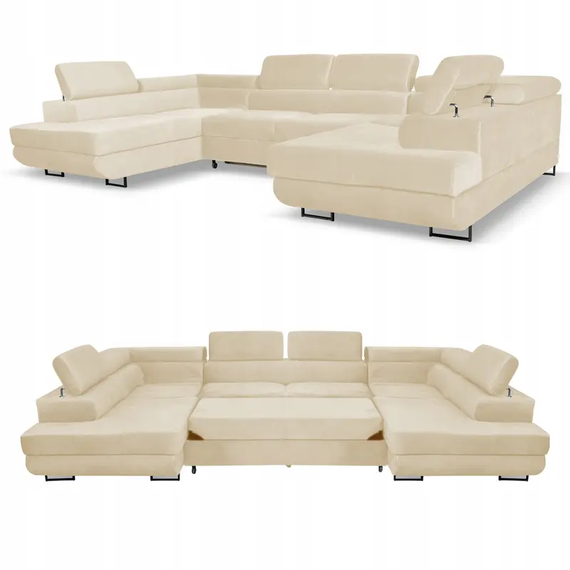 Ecksofa Bosso beige Samtoptik Schlaffunktion Ausführung .U Bosso Monolith 4