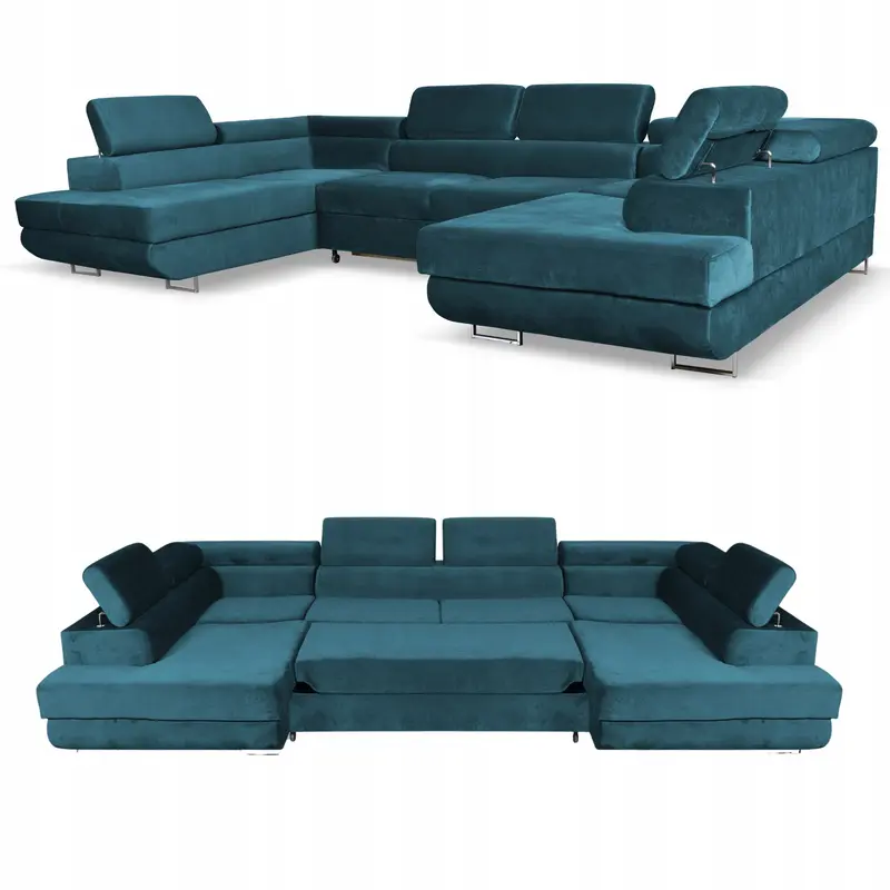 Ecksofa Bosso blau Samtoptik Schlaffunktion Ausführung .U Bosso New Velo 104