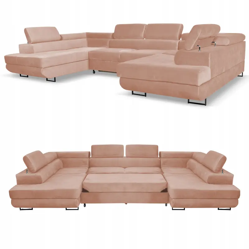 Ecksofa Bosso dunkel / beige Samtoptik Schlaffunktion Ausführung .U Bosso Monolith 61