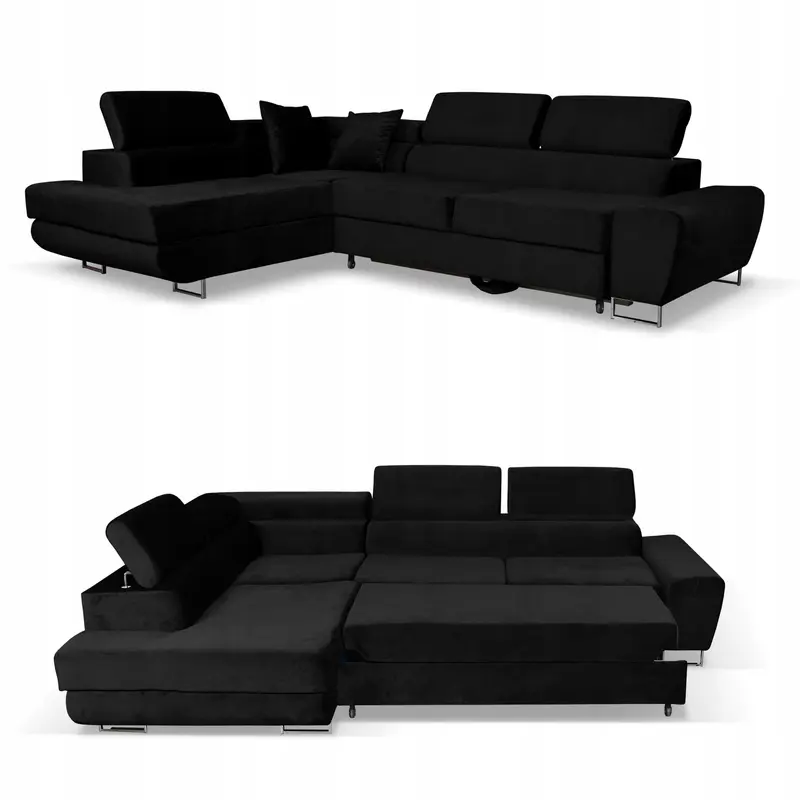 Ecksofa Bosso schwarz Samtoptik Schlaffunktion Ausführung L Bosso New Velo 107