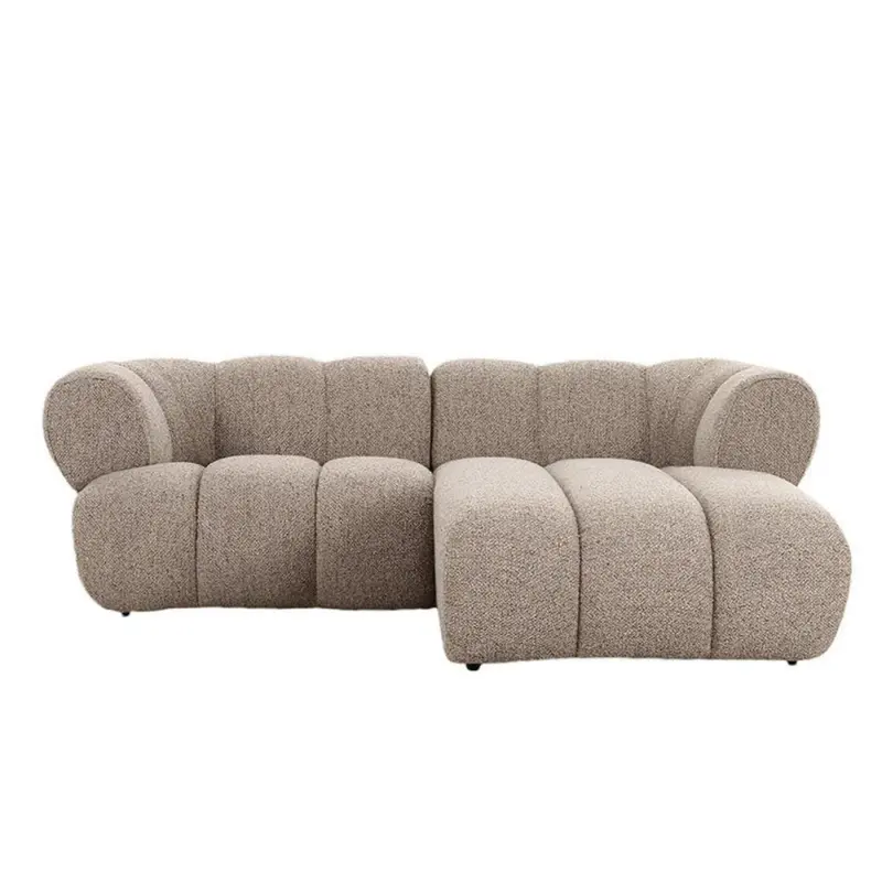Ecksofa New York als 2,5-Sitzer aus Teddy Bouclé - Longchair rechts - Sand