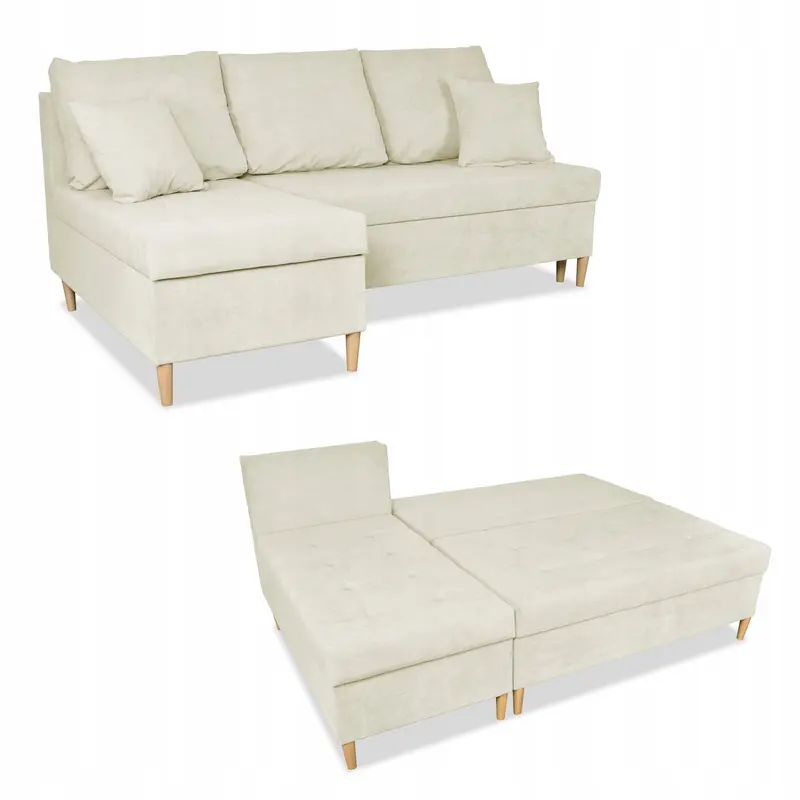 Ecksofa Wigo beige Samtoptik Schlaffunktion