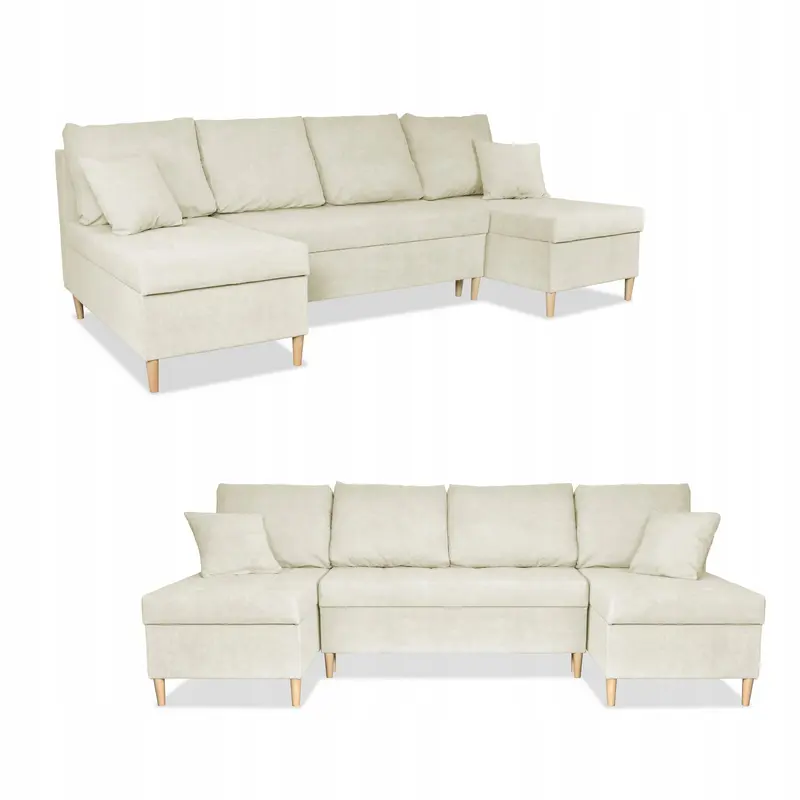 Ecksofa Wigo beige Samtoptik Schlaffunktion