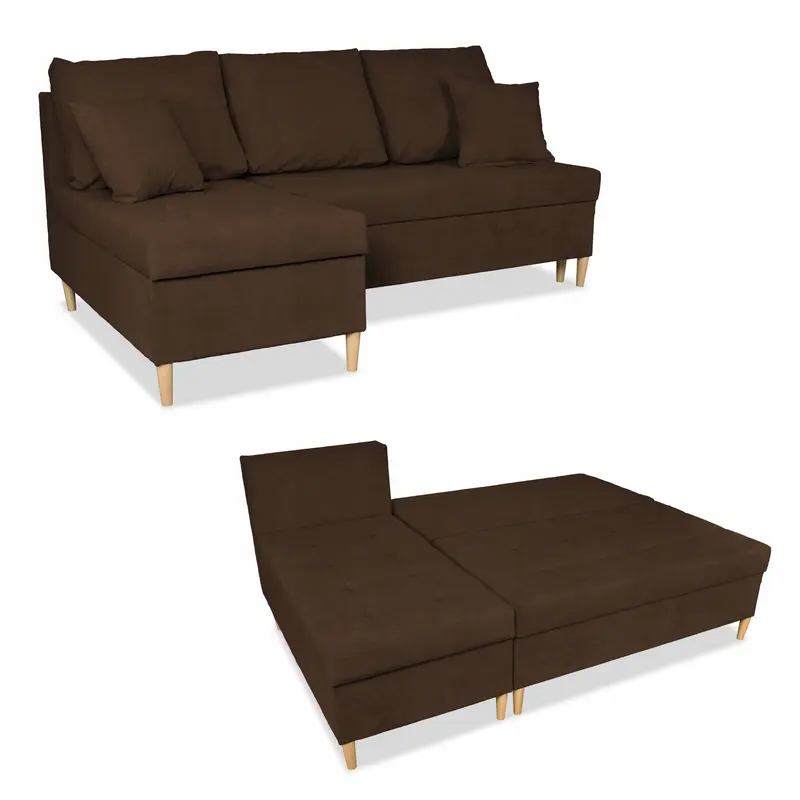 Ecksofa Wigo braun Samtoptik Schlaffunktion