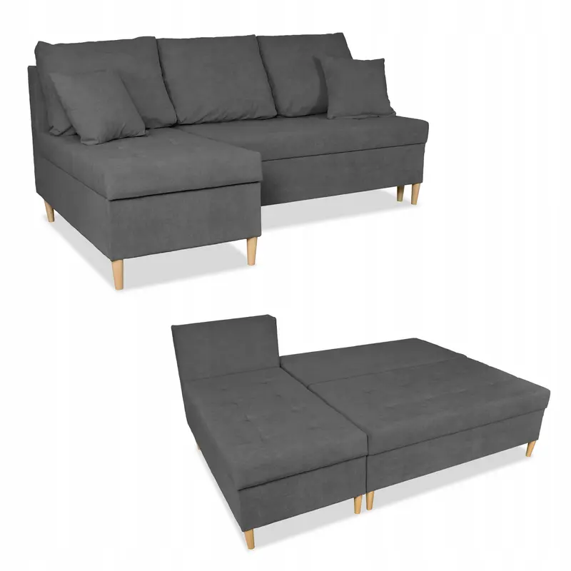Ecksofa Wigo grau Samtoptik Schlaffunktion