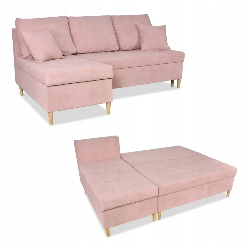 Ecksofa Wigo rosa Samtoptik Schlaffunktion