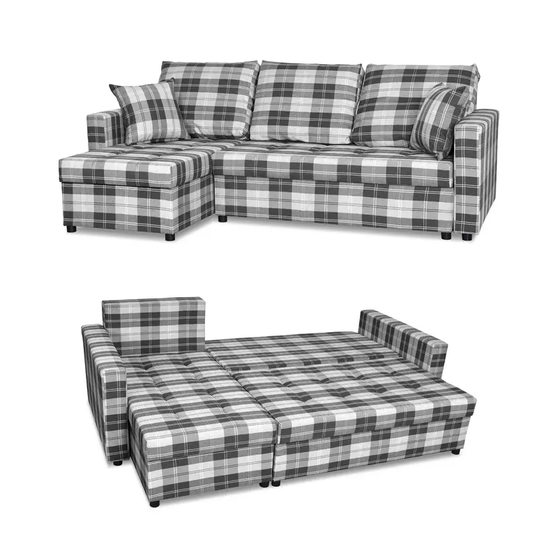 Ecksofa Winston weiß / dunkelblau Schlaffunktion