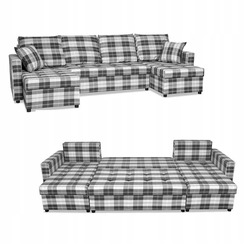 Ecksofa Winston weiß / dunkelblau Schlaffunktion