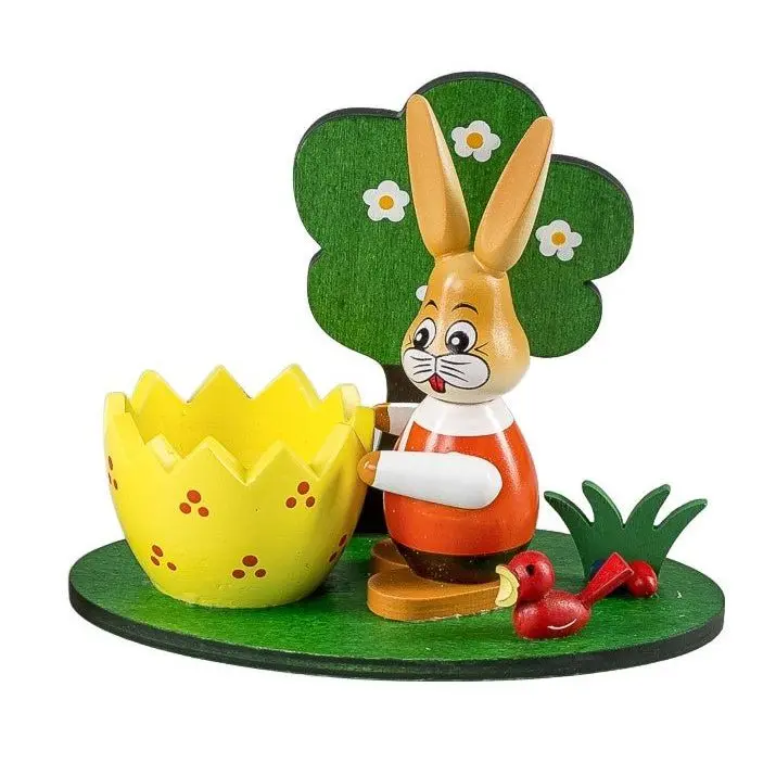 Eierbecher "Osterhase mit Vogel", farbig, 10 cm