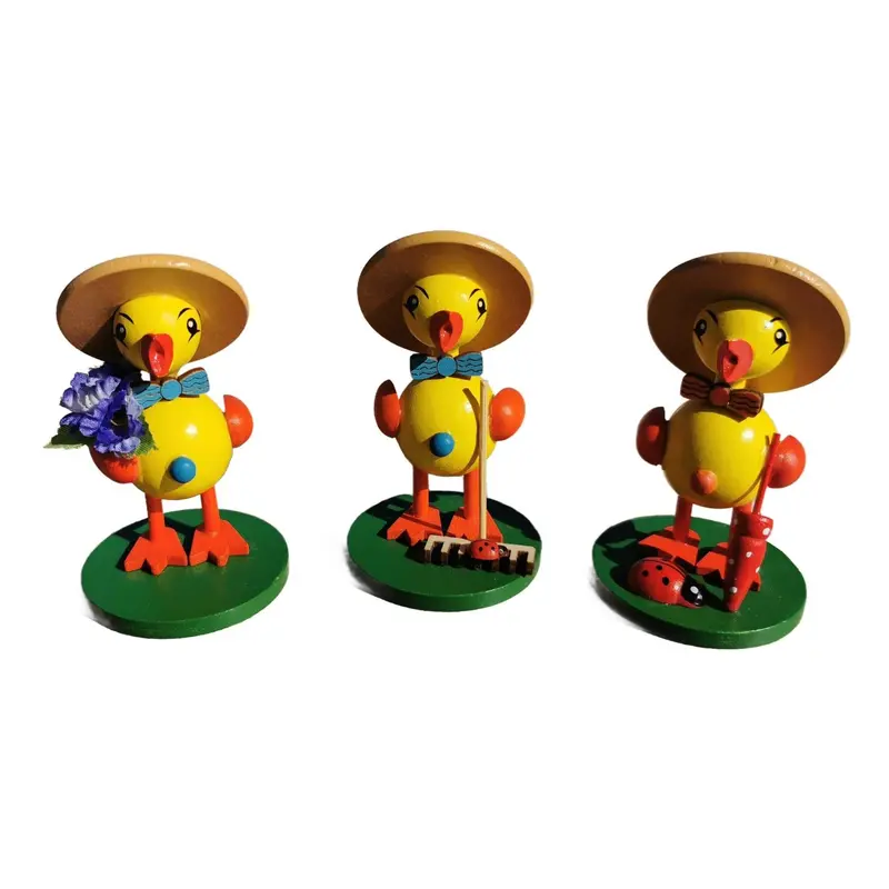 Entenküken mit Hut 3er Set, farbig, 9 cm