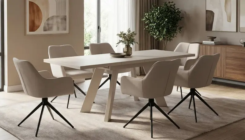 Essgruppe "Como Kaschmir" - Kaschmir Beige mit 6 Stühlen in Kaschmir für 6 Personen