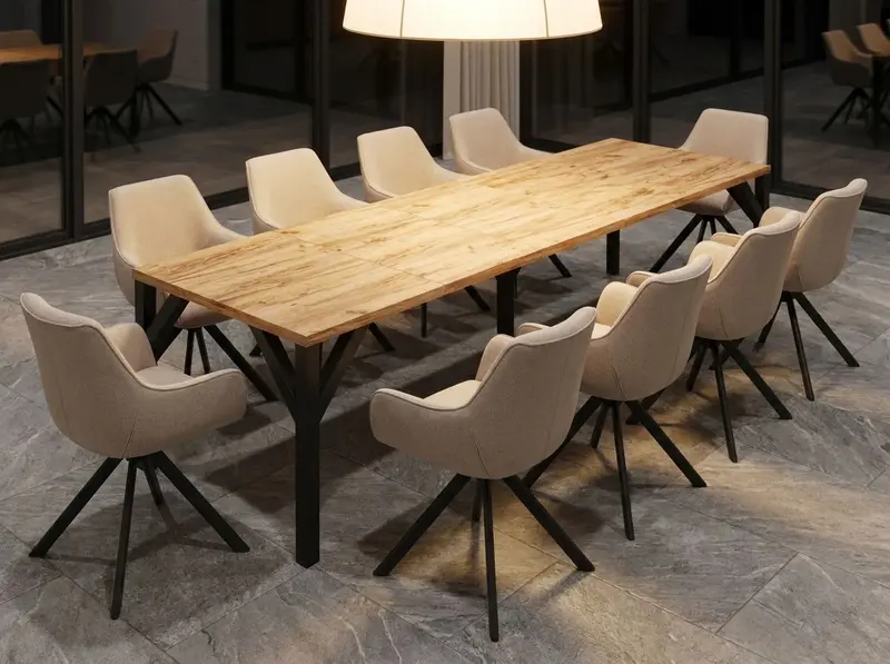 Essgruppe Dunaj - Eiche Craft Gold mit 10 Stühlen in Leinen Beige für 10 Personen