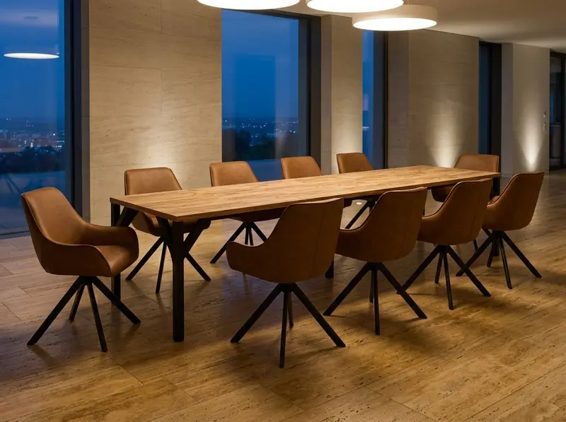 Essgruppe Dunaj - Eiche Craft Gold mit 8 Stühlen in Kunstleder Braun für 8 Personen