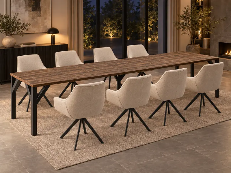Essgruppe Dunaj - Eiche Stirling mit 8 Stühlen in Leinen Beige für 8 Personen