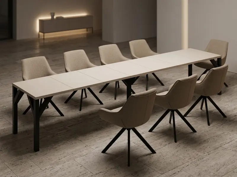 Essgruppe Dunaj - Kaschmir-Beige mit 8 Stühlen in Leinen Greige für 8 Personen