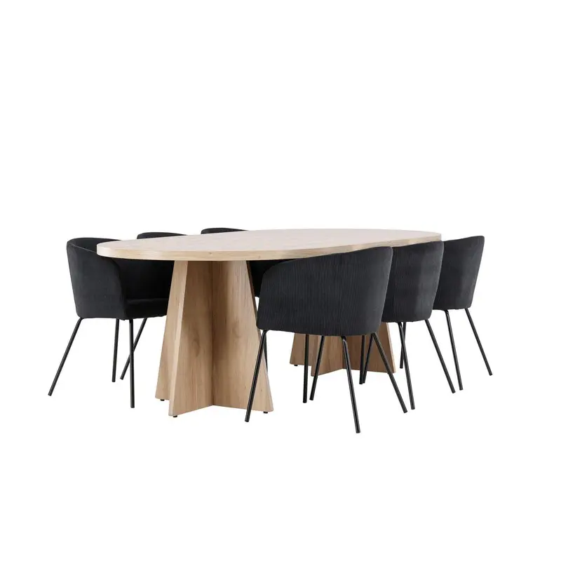 Essgruppe Esstisch Bootcut 230*115cm mit Stühlen Berit aus Cord