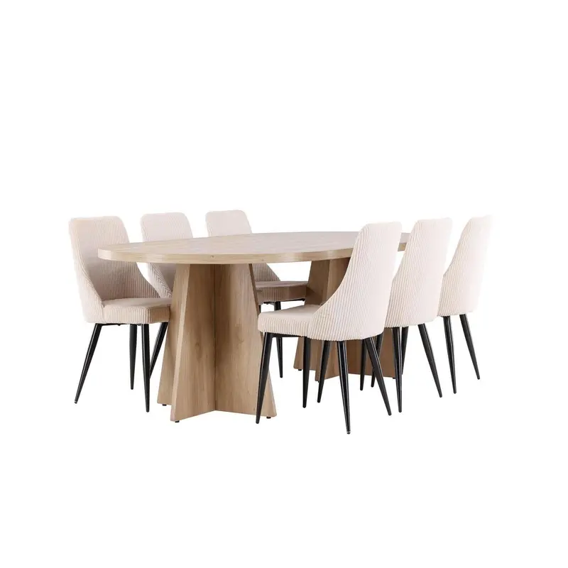 Essgruppe Esstisch Bootcut 230*115cm mit Stühlen Leone aus Cord