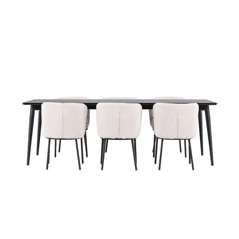 Essgruppe Esstisch Ellis 230*85cm mit Stühlen Agnes aus Teddy-Boucle
