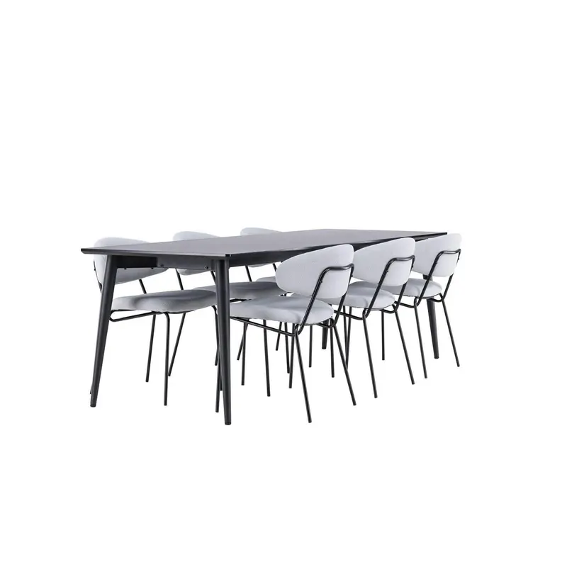 Essgruppe Esstisch Ellis 230*85cm mit Stühlen Chico aus Teddy-Boucle