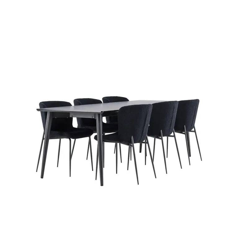 Essgruppe Esstisch Ellis 230*85cm mit Stühlen Modesto aus Teddy-Boucle