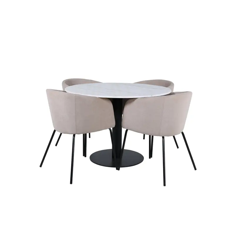 Essgruppe Esstisch Estelle Ø106cm mit Stühlen Berit aus Leinen