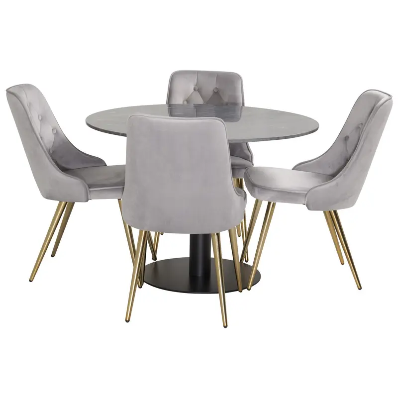 Essgruppe Esstisch Estelle Ø106cm mit Stühlen Velvet aus Samt