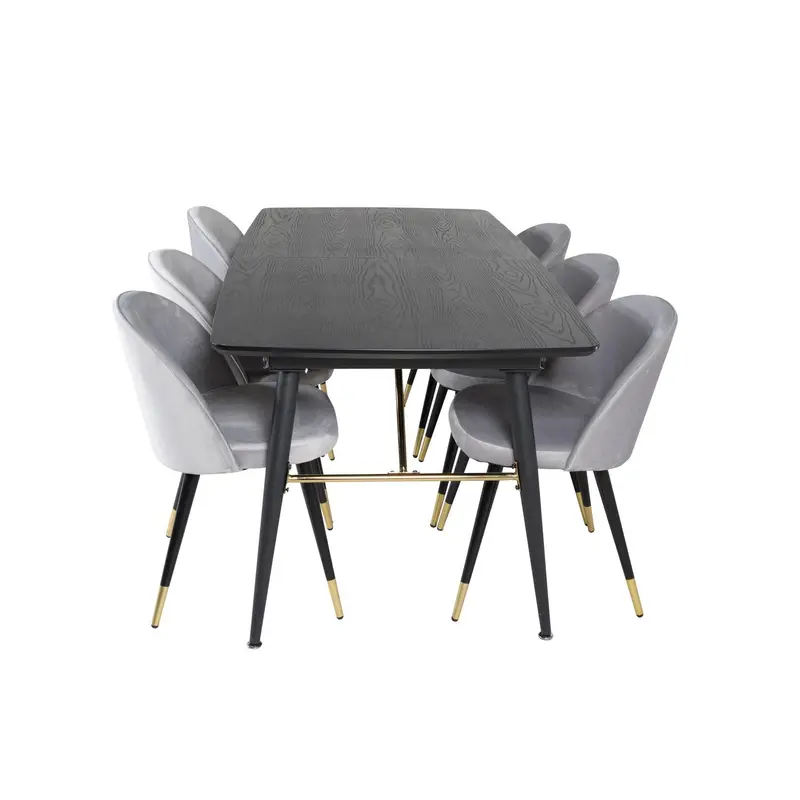 Essgruppe Esstisch Gold 180*85cm mit Stühlen Velvet aus Samt