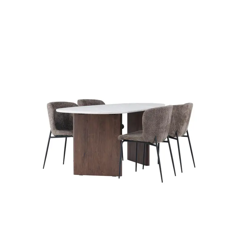 Essgruppe Esstisch Grönvik 180*90cm mit Stühlen Modesto aus Teddy-Boucle