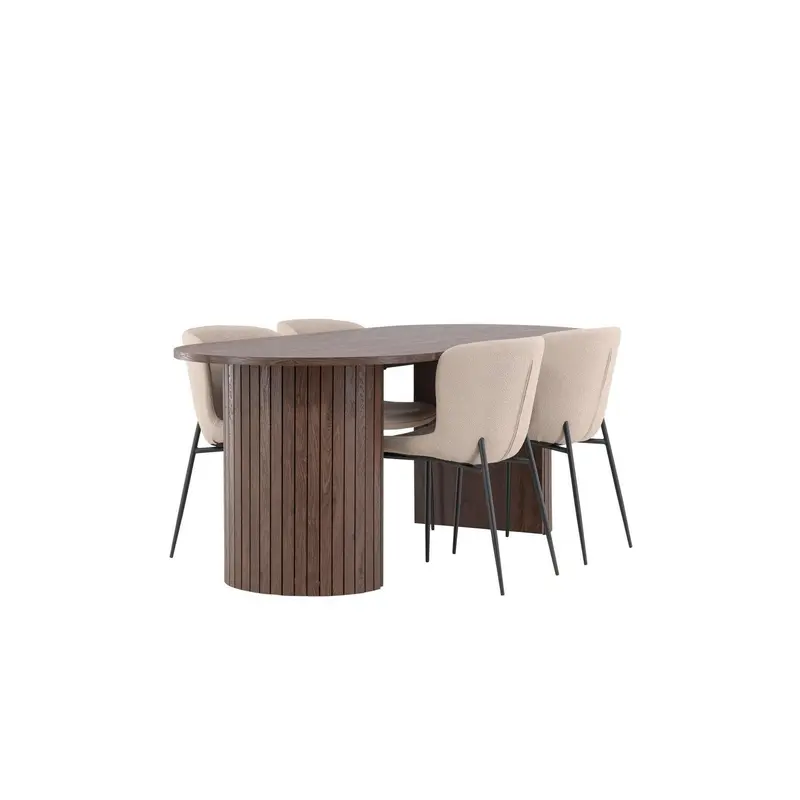 Essgruppe Esstisch Härön 200*90cm mit Stühlen Modesto aus Teddy-Boucle
