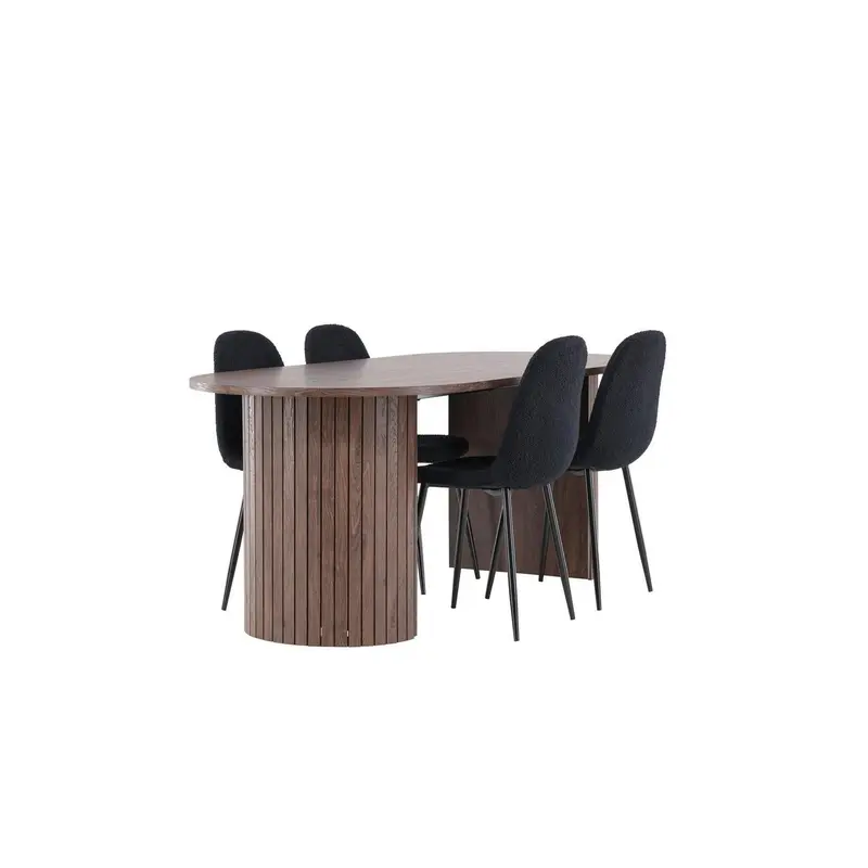 Essgruppe Esstisch Härön 200*90cm mit Stühlen Polar aus Teddy-Boucle