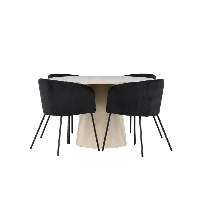 Essgruppe Esstisch Lanzo Ø120cm mit Stühlen Berit aus Cord