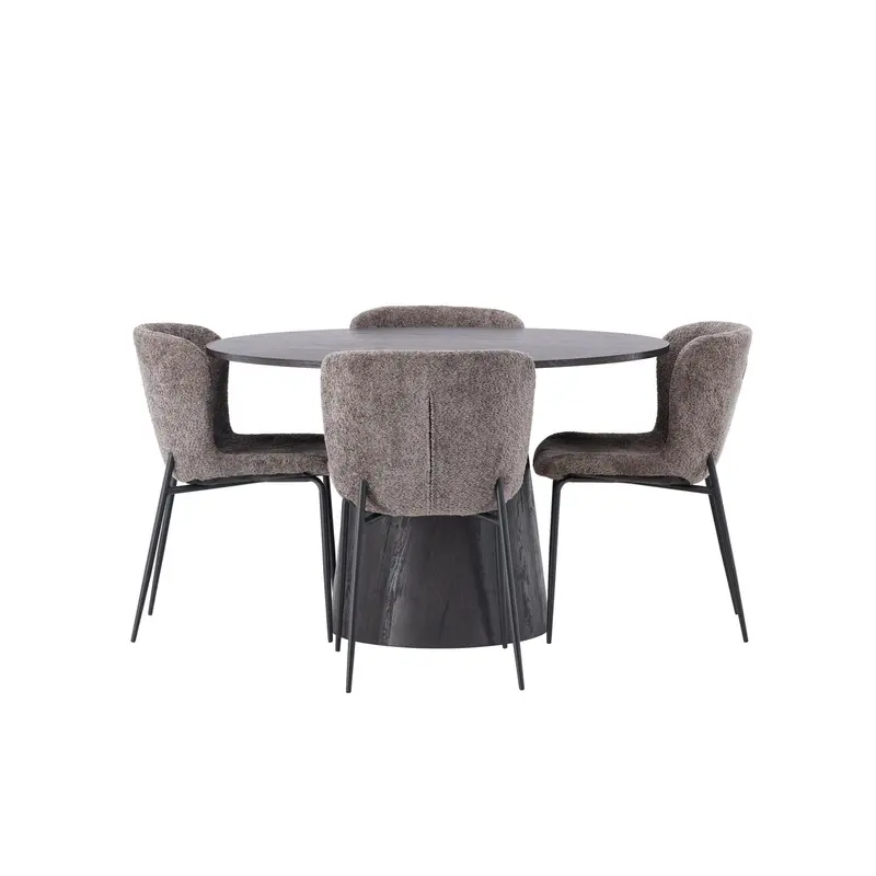 Essgruppe Esstisch Lanzo Ø120cm mit Stühlen Modesto aus Teddy-Boucle